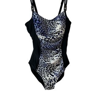 Krista One Piece Swimsuit Plus Size 14 Leopard Print Blue Black Tummy Control